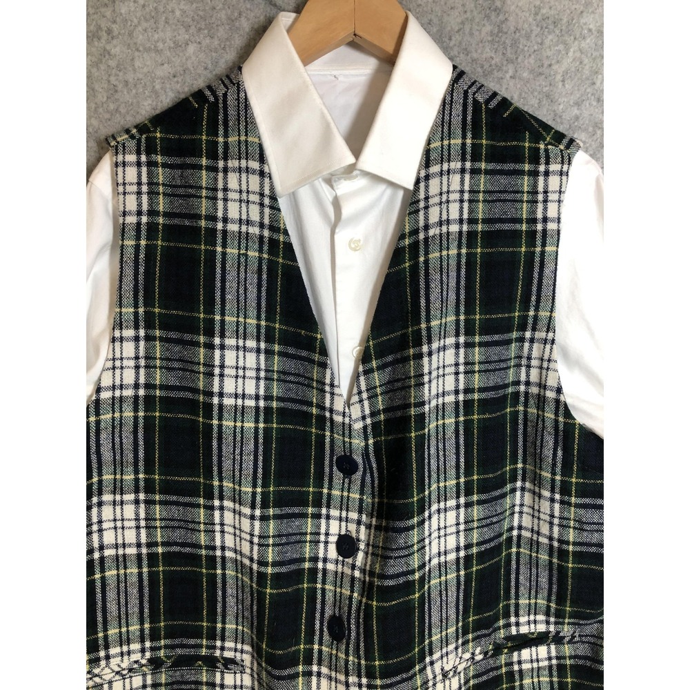 Appleseed's Vest Women 18W Black Green Plaid Wool Blend Lined Blackwatch Classic